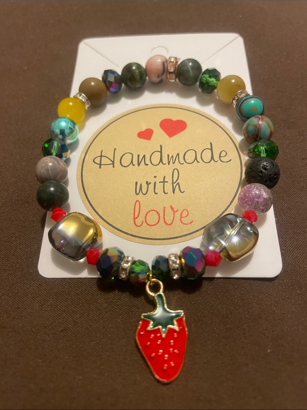 H14 - 2/$7 - Handmade Red Strawberry Charm Beaded Fashion Bracelet